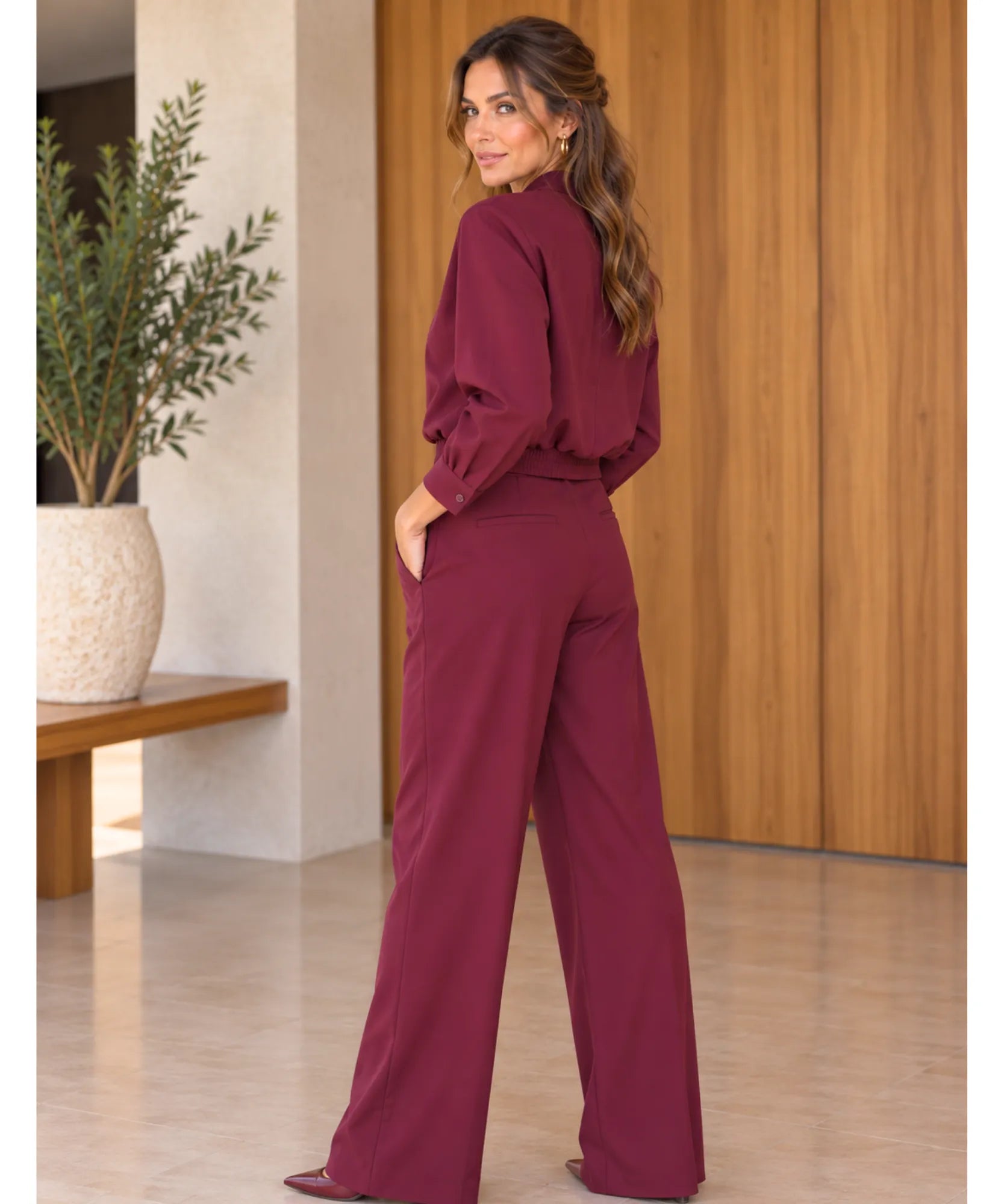 Women's blazer and wide-leg pants set, wide-leg trouser detail