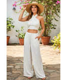 Women's Linen Two Piece Set Halter Crop Top and Wide Leg Pants | Dominic