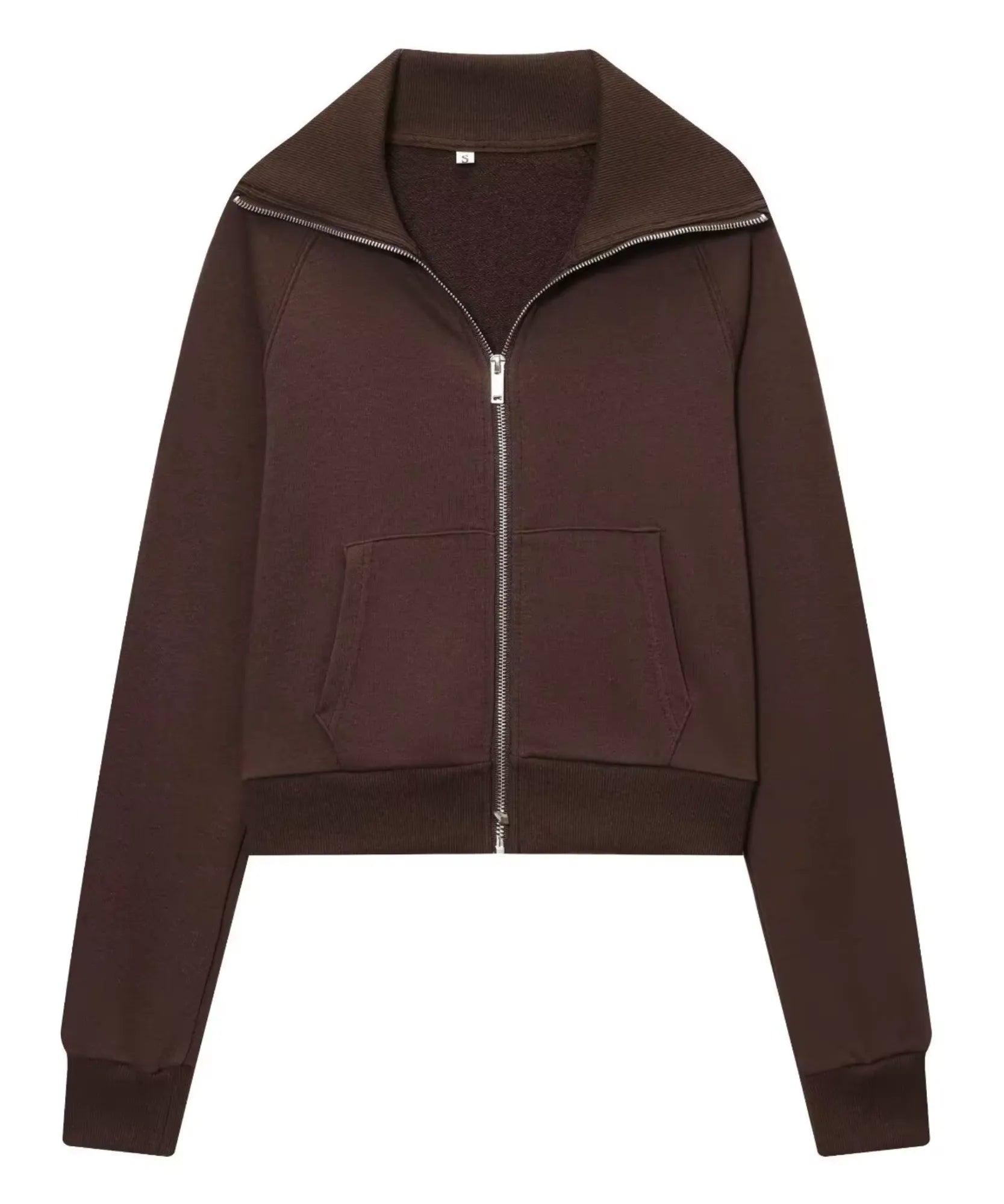 Women's fleece zip-up jacket in Mocha, zipper detail