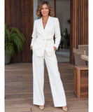 Women's Tailored Suit Set with Belted Blazer and Flare Pants | Bibi