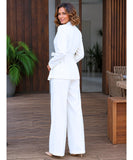 Women's Tailored Suit Set with Belted Blazer and Flare Pants | Bibi