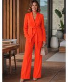 Women's Tailored Suit Set with Belted Blazer and Flare Pants | Bibi