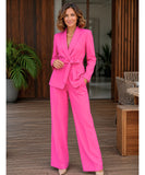Women's Tailored Suit Set with Belted Blazer and Flare Pants | Bibi