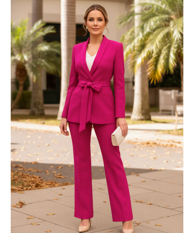 Women's Tailored Suit Set with Belted Blazer and Flare Pants | Bibi