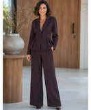 Women's deep V-neck tailored pantsuit in brown