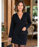 Women's Ribbed Knit Cardigan and Skirt Set Elegant Fit | Zelo
