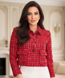 Comprar Conjunto Tweed Feminino com Blazer e Shorts-Saia Elegante estilo Chanel para eventos sofisticados, trabalho ou reuniões ANELLIMN
