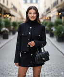 Comprar Conjunto tweed feminino com shorts saia e blazer cropped elegante para trabalho ou evento ANELLIMN
