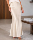 Women's High Waist Fitted Satin Maxi Skirt | Anaya