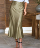 Women's Satin Midi Skirt with High Waist and Tailored Fit | Galli