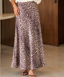 Women's Leopard Print Satin Maxi Skirt with High Waist | Ariana