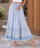 Women's Floral Maxi Skirt Boho Ruffle Viscose Elastic Waist | Joa