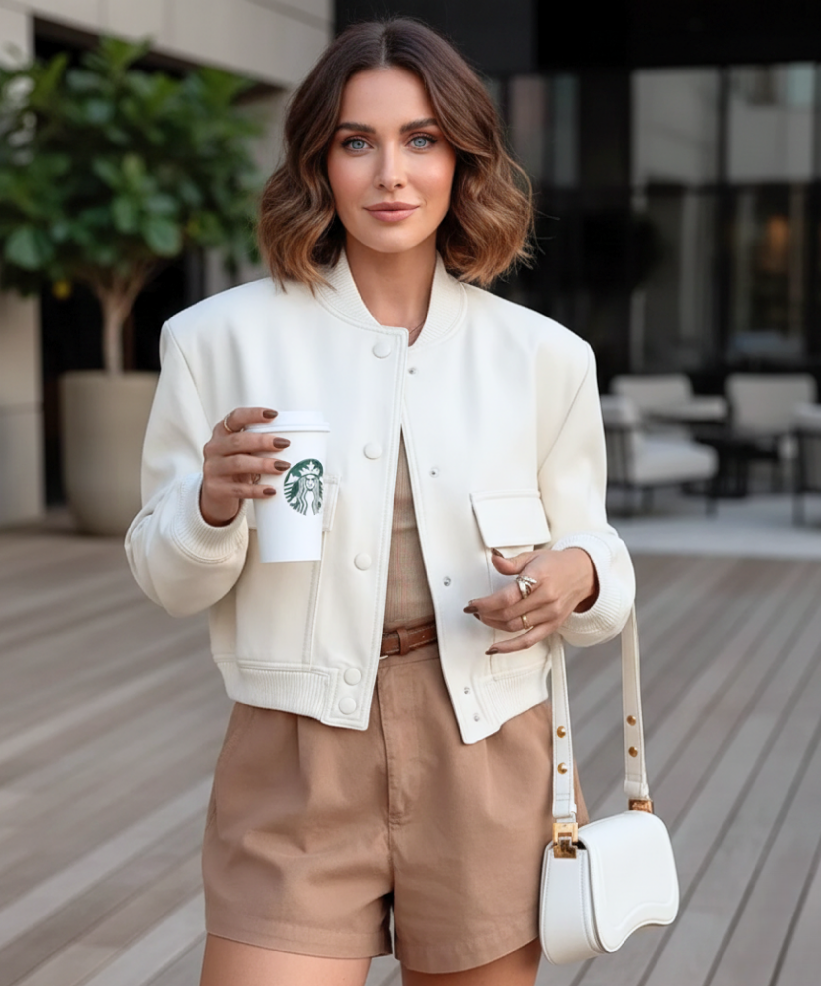 Women's cotton twill bomber jacket in white