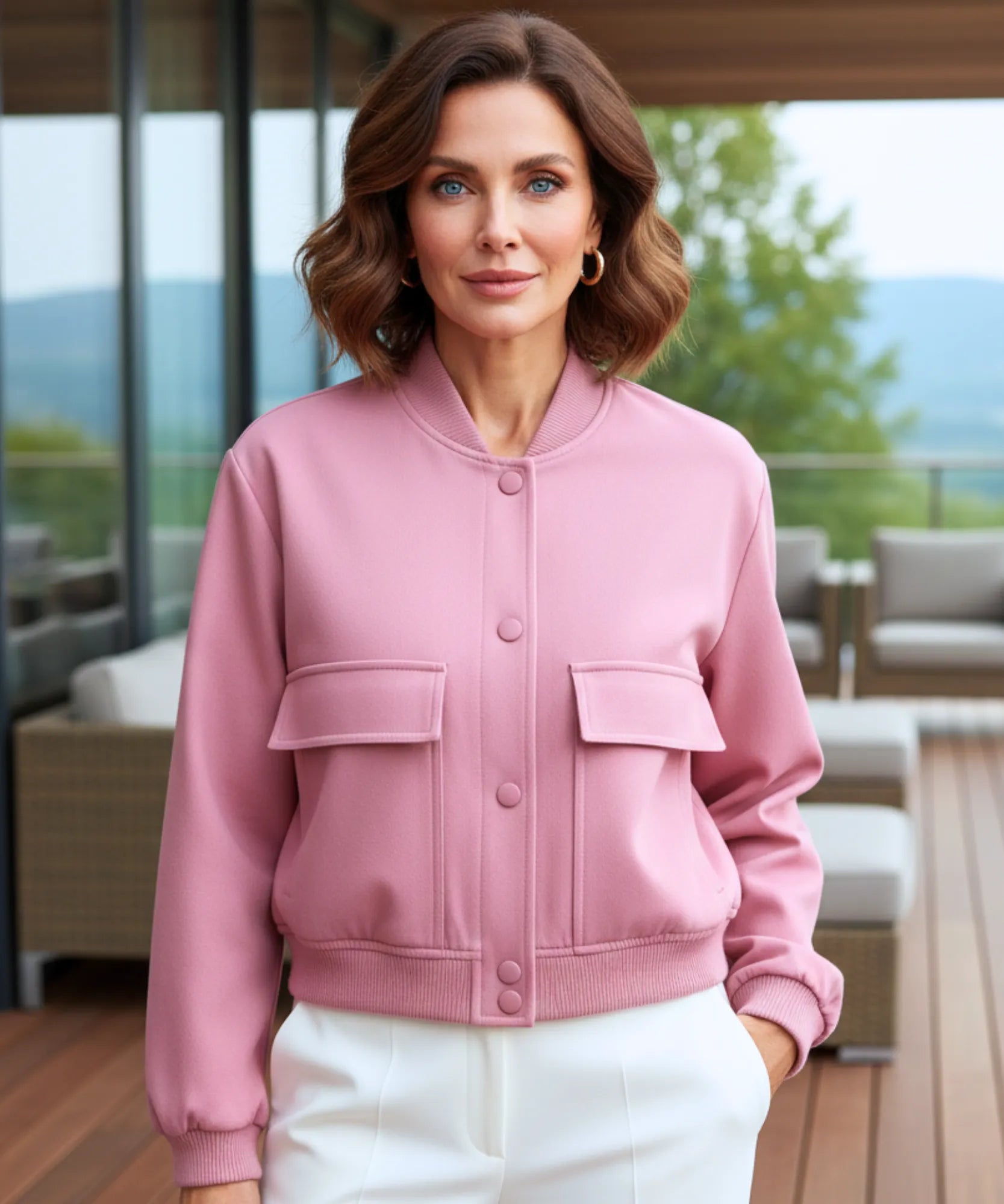 Women's cotton twill bomber jacket in pink