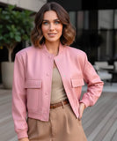 Women's cotton twill bomber jacket in pink