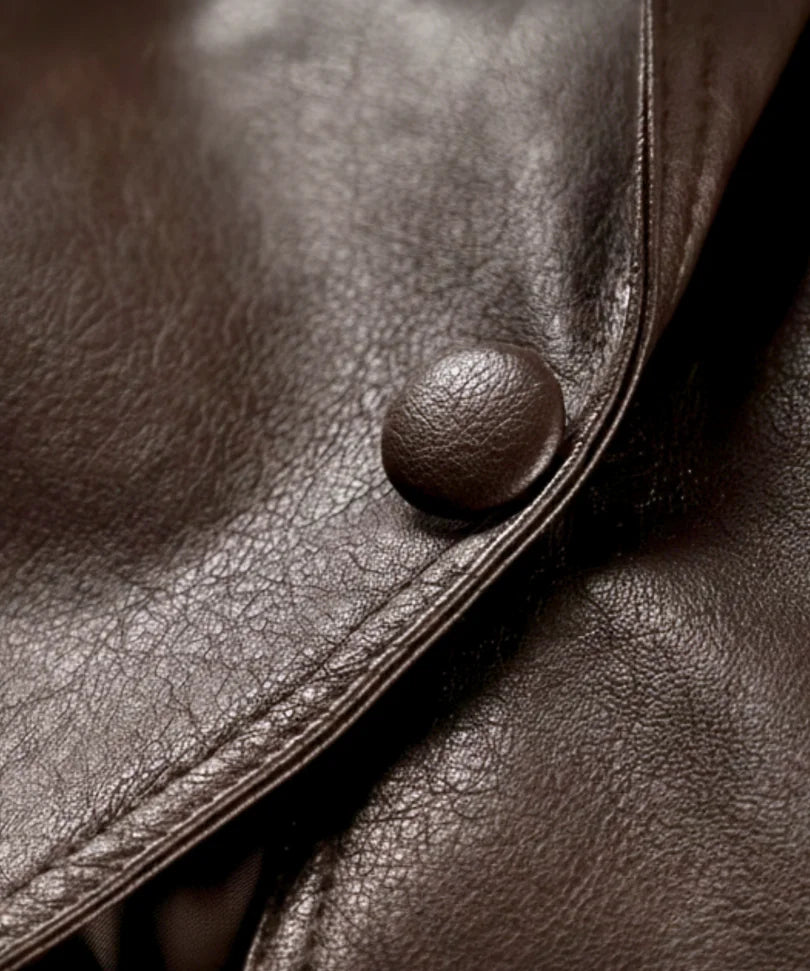 Women's belted leather jacket, flat lay