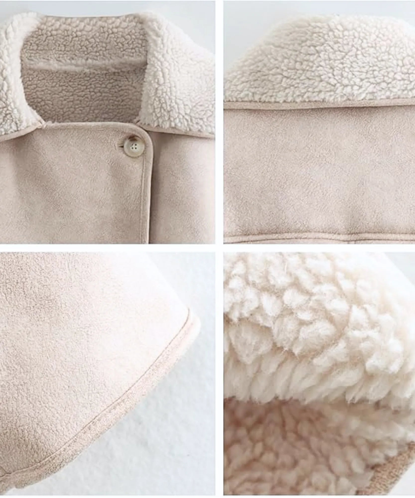 Women's ivory vegan leather aviator jacket, detail view
