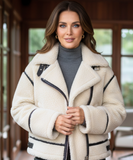 Women's sherpa jacket in ivory, front view
