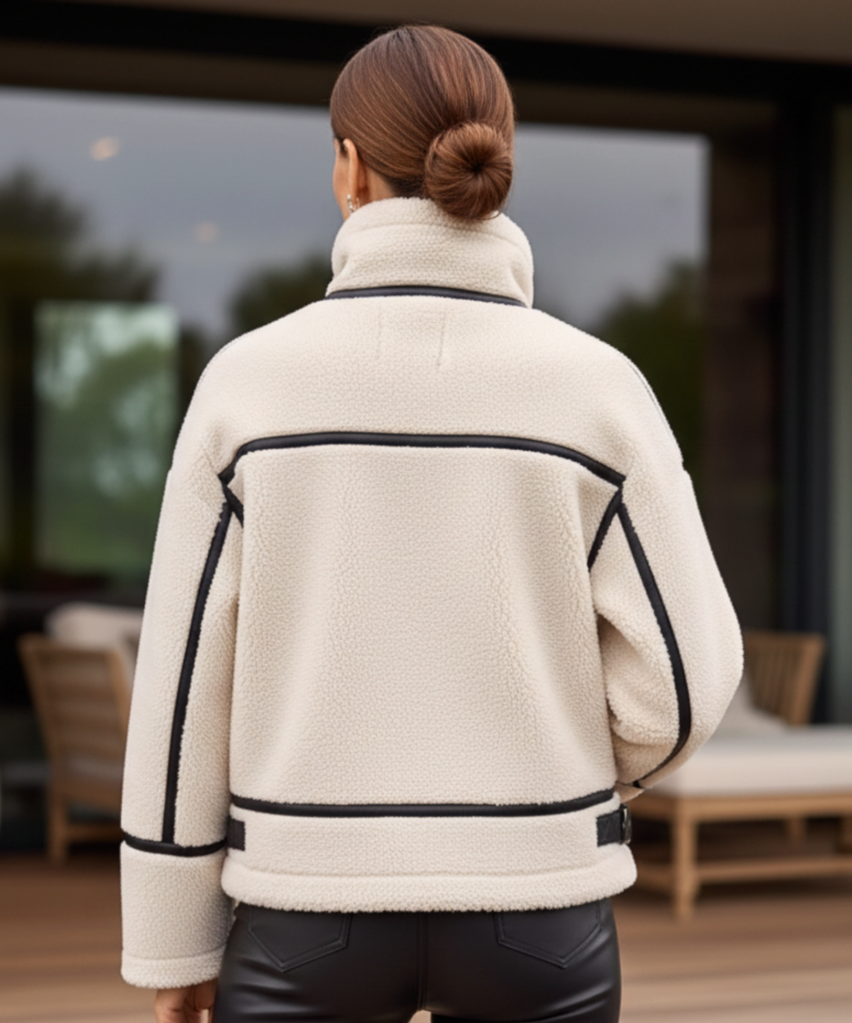 Women's sherpa jacket in ivory, back view
