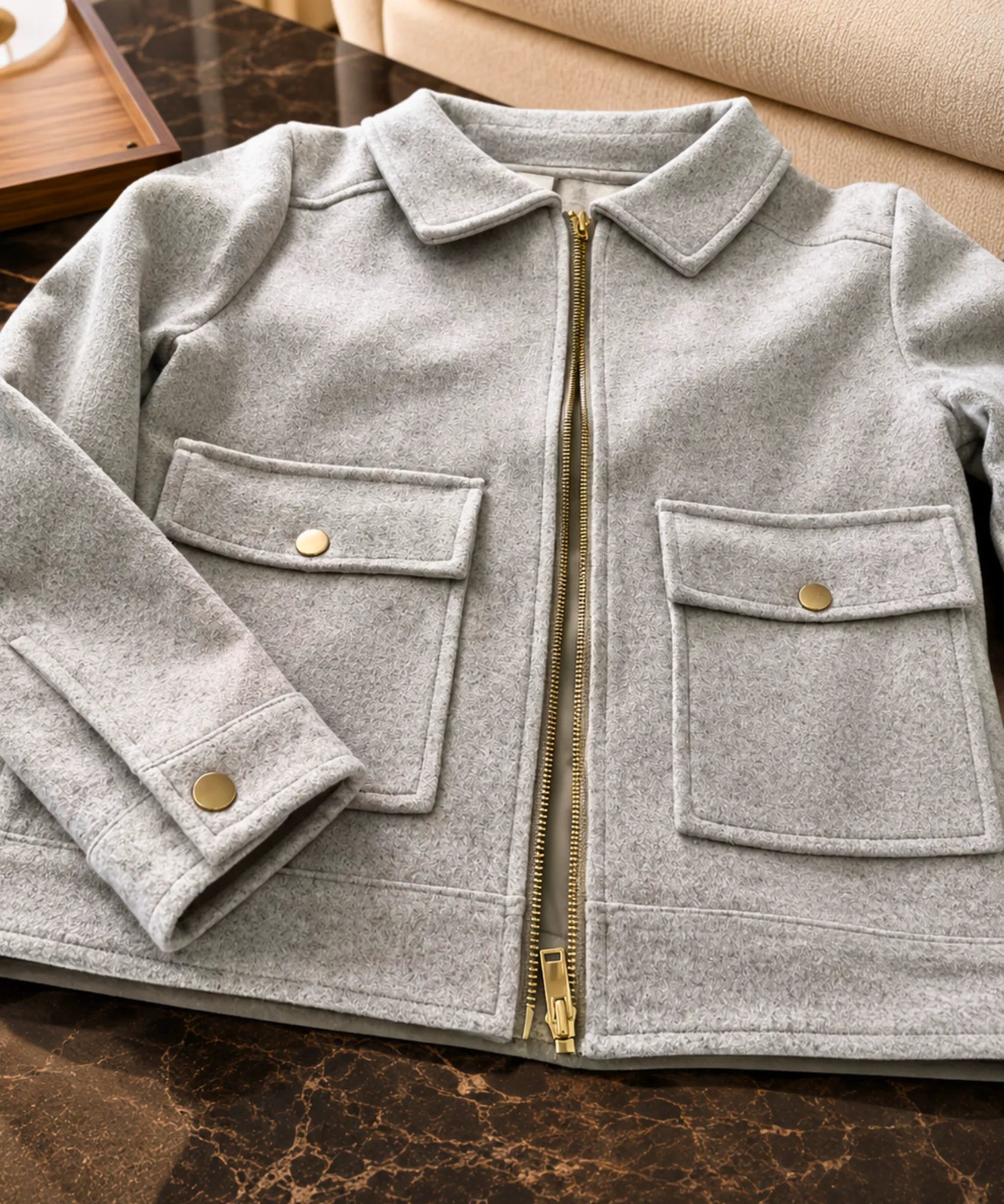 Women's structured wool jacket in ivory, front view