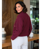 Women's structured wool jacket in burgundy, front view