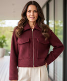 Women's oversized bouclé jacket in burgundy