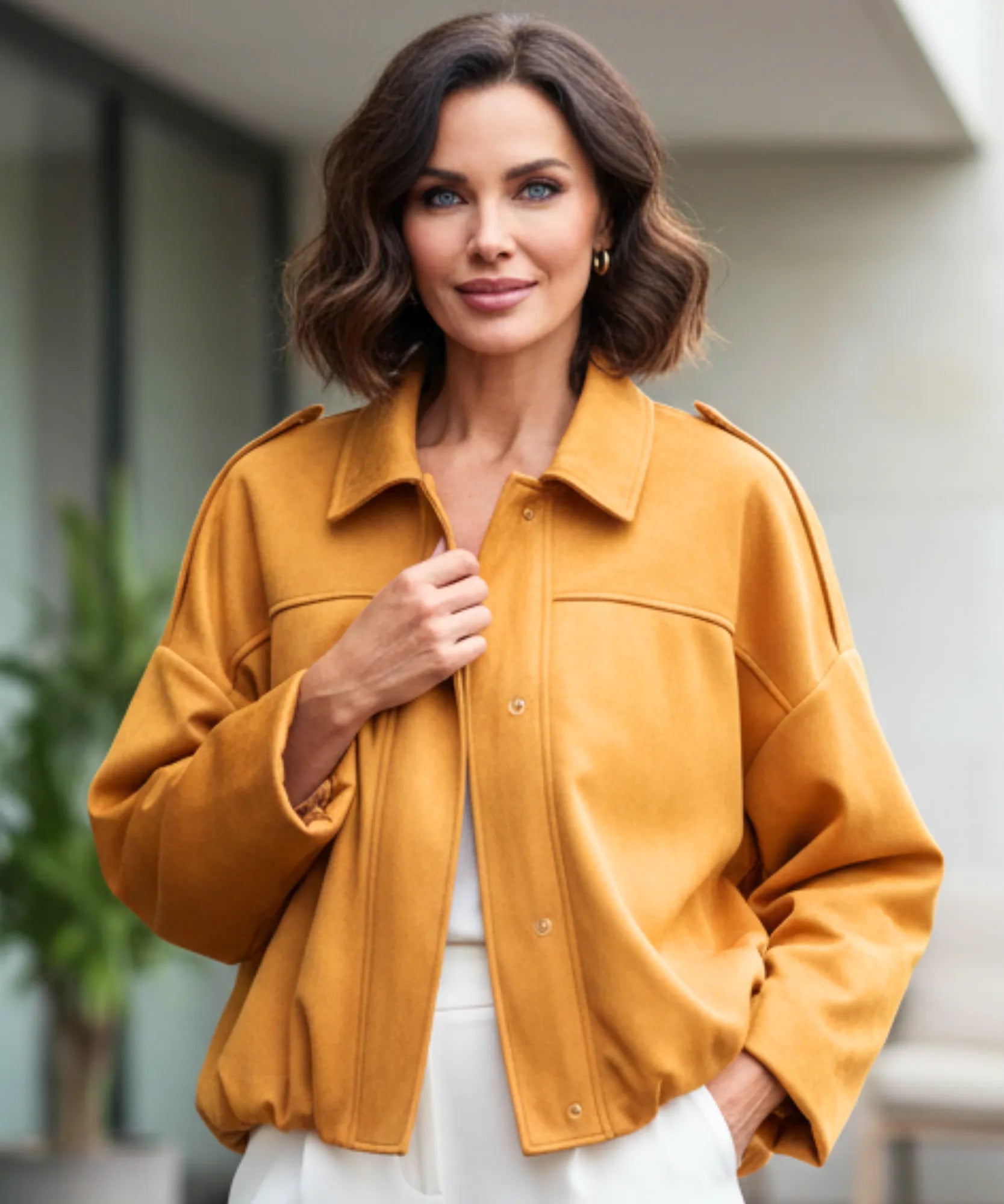 Women's oversized suede jacket in yellow