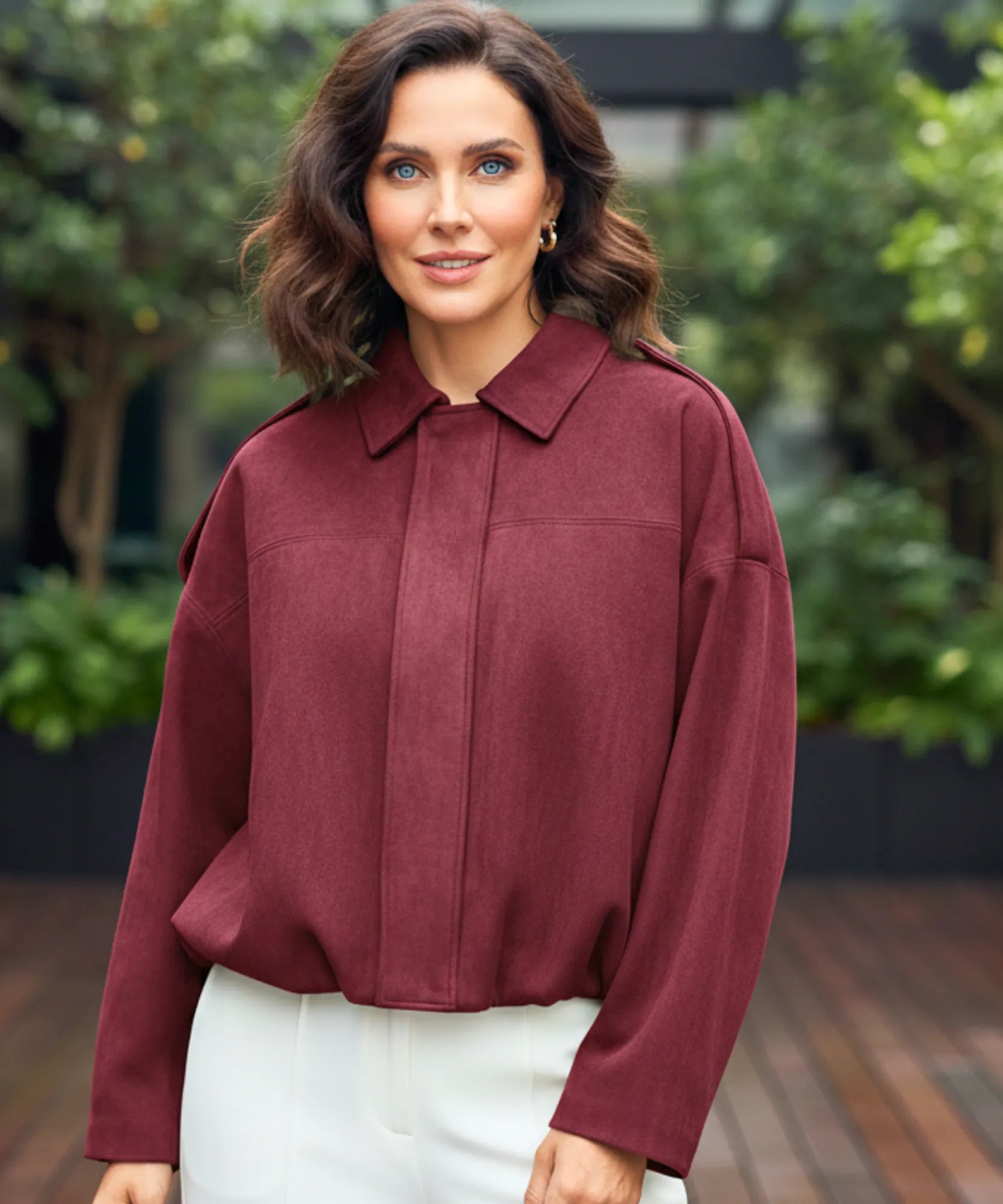 Women's oversized suede jacket in burgundy