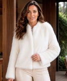 Women's White Shaggy Vegan Fur Jacket