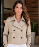 Women's Beige Cropped Trench Coat with Buckle Cuffs