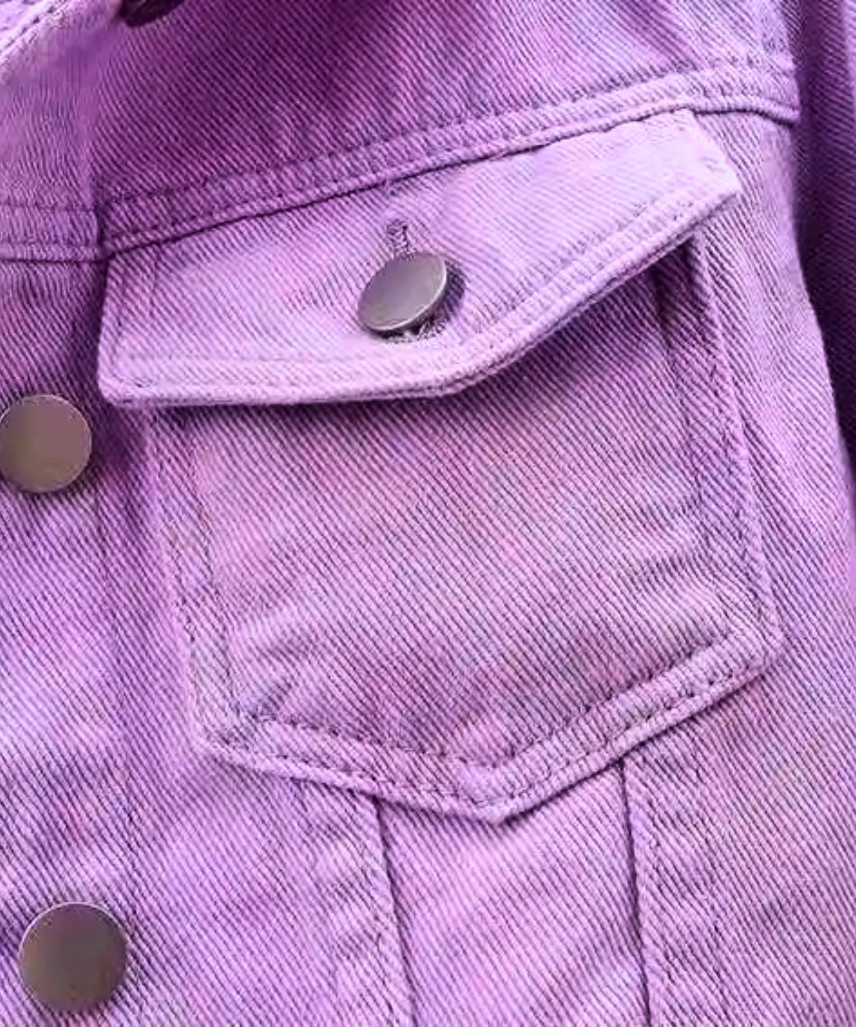 Women's lilac oversized denim jacket, front view