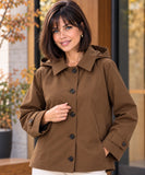 Women's utility jacket in brown with hood, front view