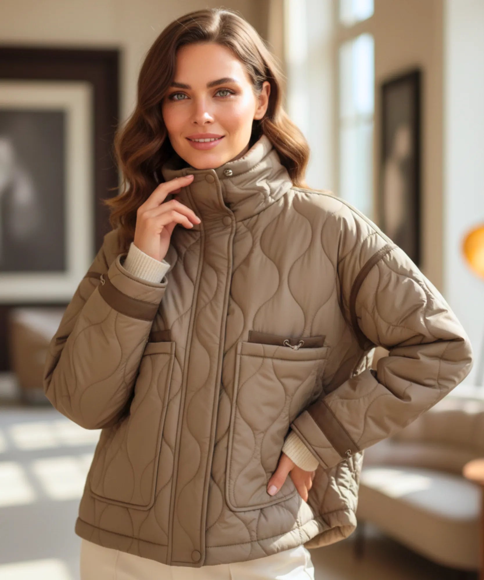 Women's oversized puffer jacket in mocha