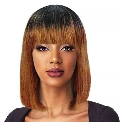 Lace Front 100% Human Hair Short Straight Wig with Bangs - Anellace
