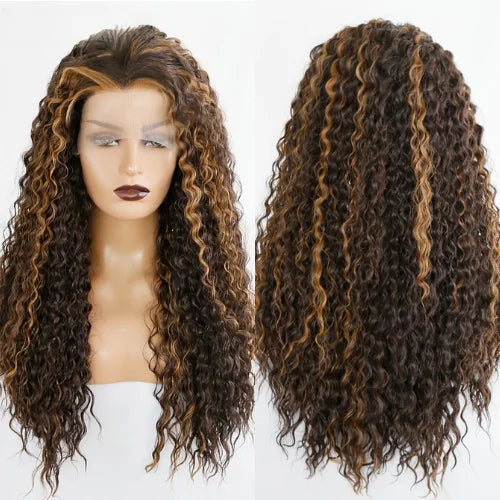 Long Body Curly Lace Front Wig - Synthetic Fiber - Versatile Styling Option