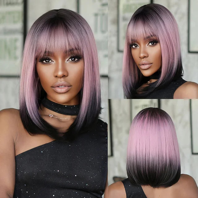 Lace Medium Straight Wig with Bangs - Anellace