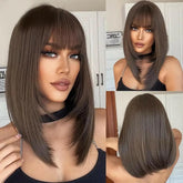 Lace Medium Straight Wig with Bangs - Anellace
