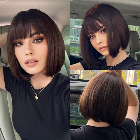 Lace Medium Straight Wig with Bangs