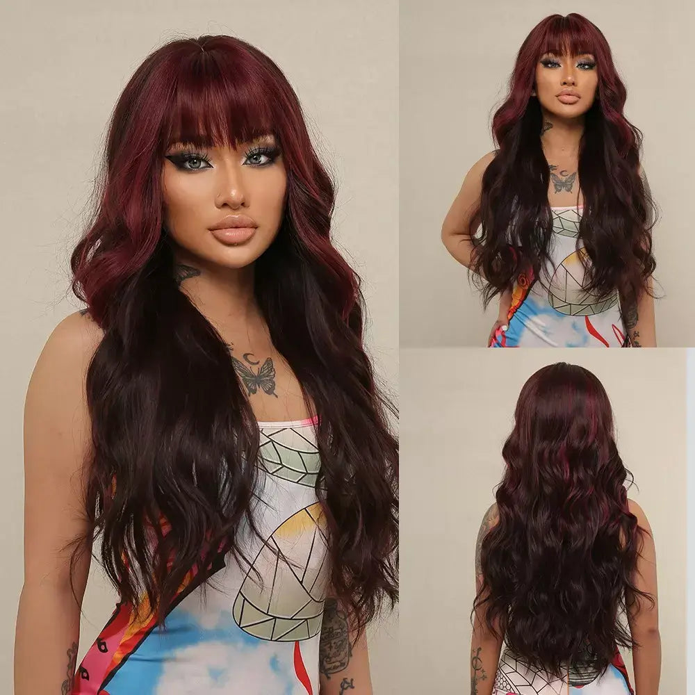 Long Wavy Lace Wig with Bangs - Anellace