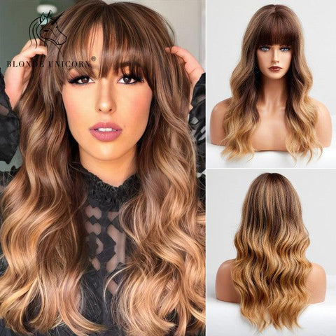 Long Wavy Lace Wig with Bangs - Anellace