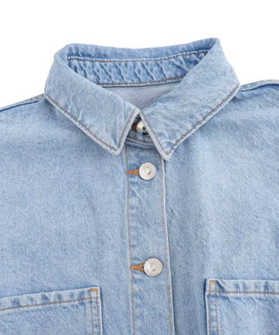 Women's Short Denim Romper with Belt and Pockets | Dora