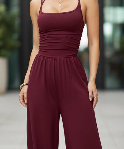 Women’s Long Knit Wide Leg Jumpsuit with Adjustable Straps | Ema