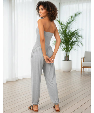 Women’s Strapless Long Knit Jumpsuit with Pockets | Olina