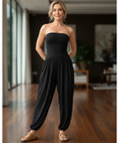 Comprar macacão feminino longo preto tomara que caia em malha leve com bolsos confortável promoção ZARA