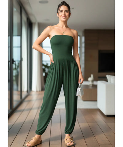Women’s Strapless Long Knit Jumpsuit with Pockets | Olina
