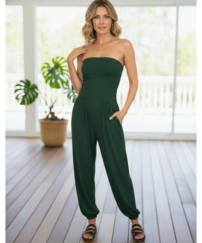 Women’s Strapless Long Knit Jumpsuit with Pockets | Olina