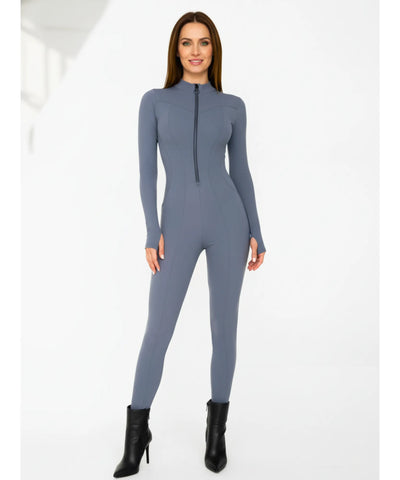 Women's Long Sleeve High Neck Jumpsuit with Front Zipper | Inara