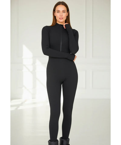 Women's Long Sleeve High Neck Jumpsuit with Front Zipper | Inara
