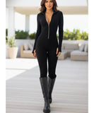 Comprar macacão feminino preto manga longa zíper frontal justo modelador elegante casual em promoção ZARA