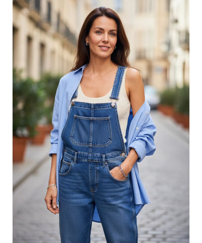 Comprar macacão jeans feminino jardineira azul casual urbano streetwear barato oferta ZARA